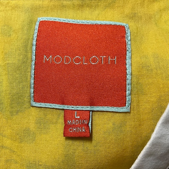 MODCLOTH 100% Cotton Shell & Lining Yellow Purple Mermaid Dress Fit & Flare Sz L - Picture 6 of 13